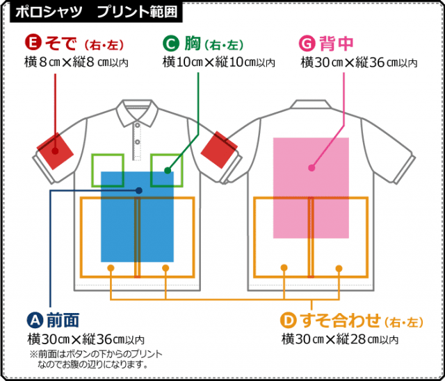 【クラＴキタカミ】ドライカノコ ユーティリティーポロシャツ：プリント範囲